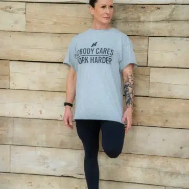 Alternative view of Trained by JP - NOBODY CARES, WORK HARDER Tee in Grey